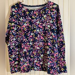 Talbots Flower And Dot Long Sleeve Tee in Navy Blue Multi Color Size Petite 2XP